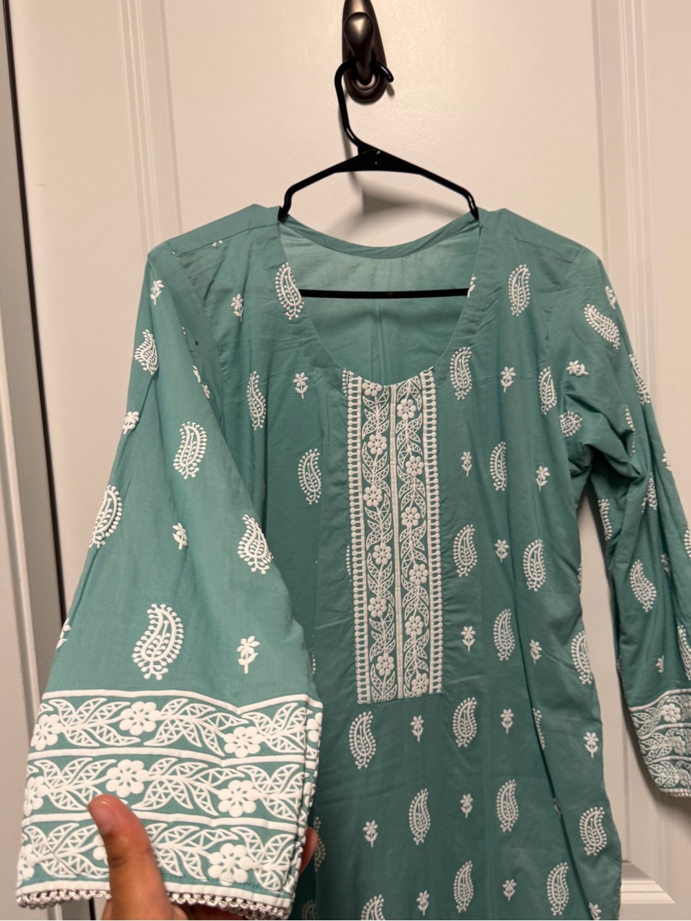 Sage Green & White Embroidered Pakistani 3 Piece Suit - Picture 5 of 8